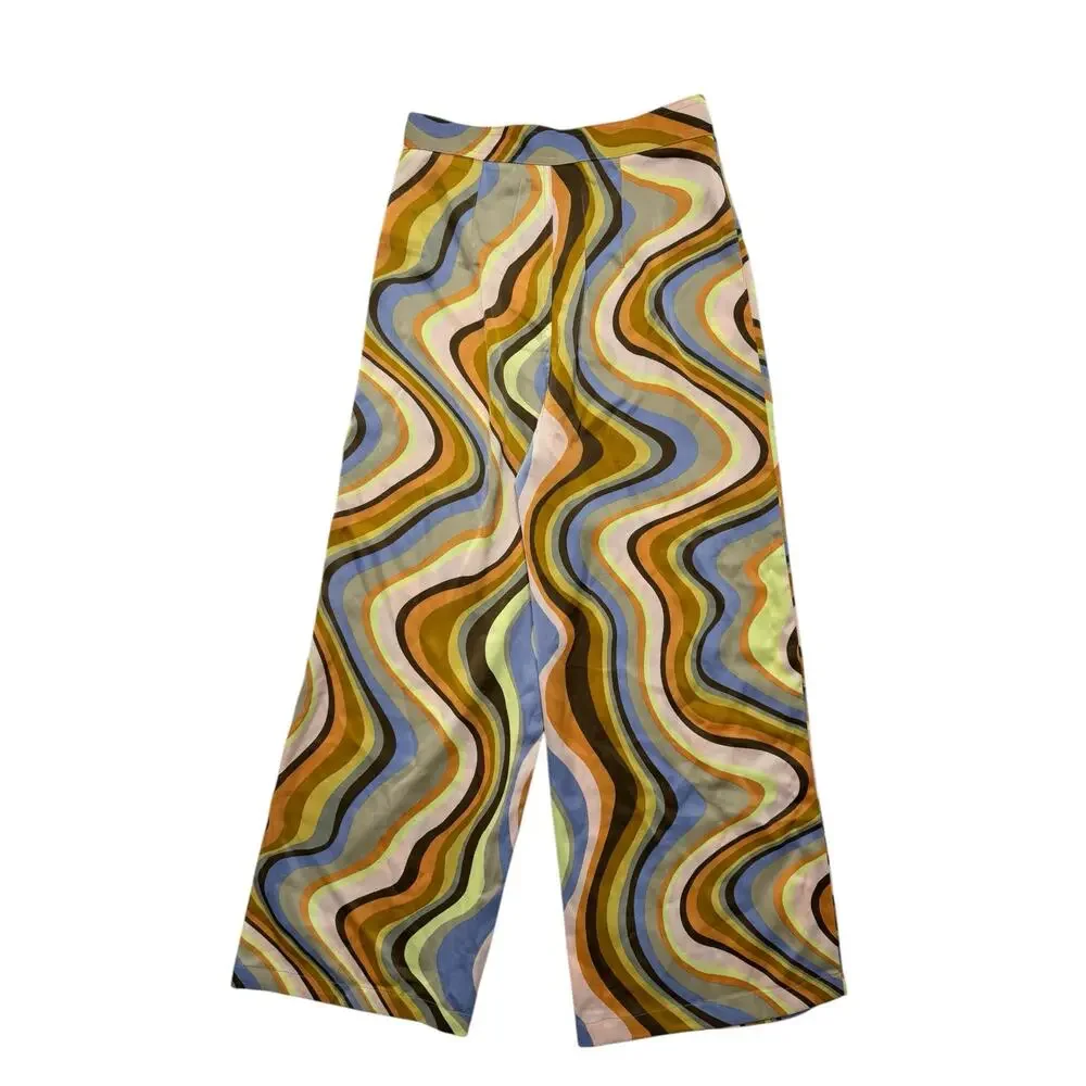 URBAN OUTFITTERS Olympia Scarf Pant Swirl Wide Leg Sz Small Orange Brown Yellow - Picture 2 of 9